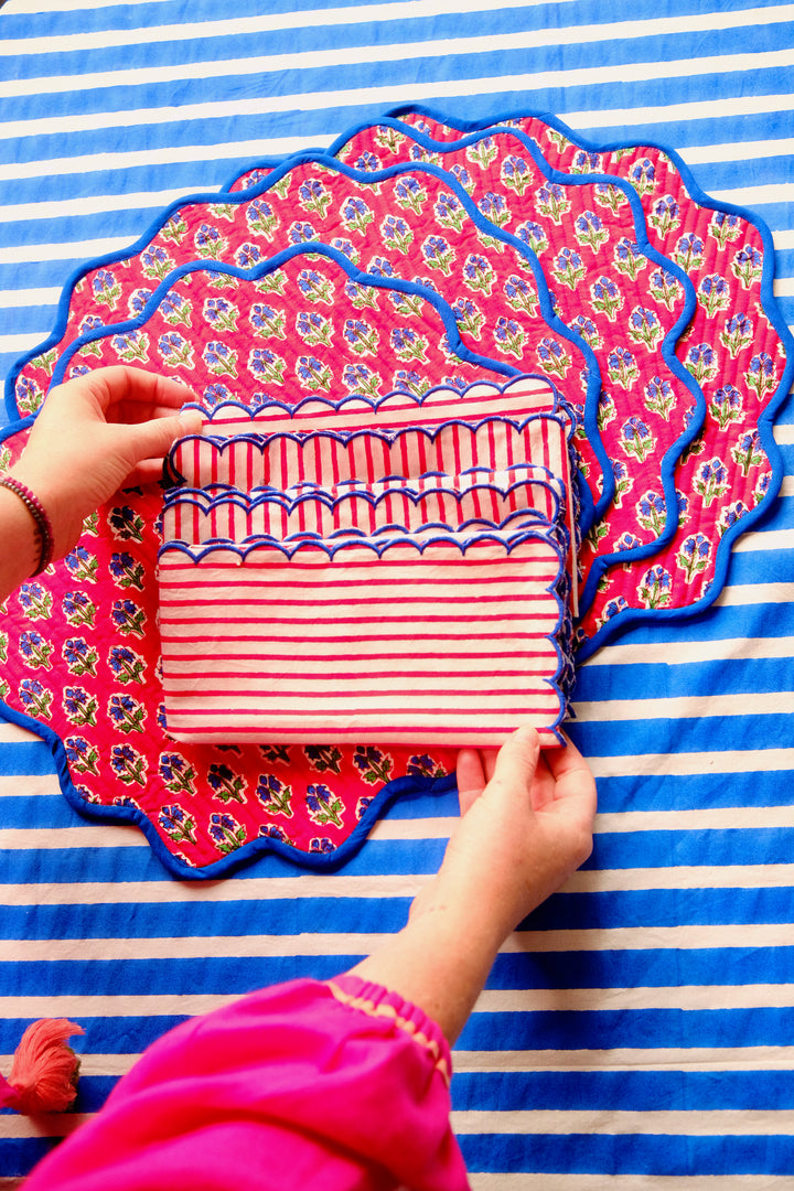 Lalityam Scalopped Blockprint Napkins (set of 4)